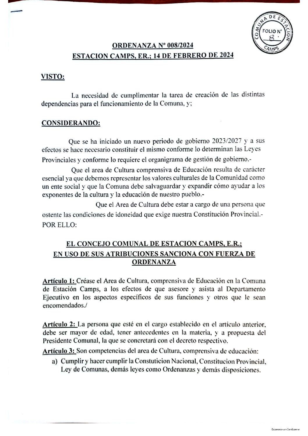 Ordenanza N°008