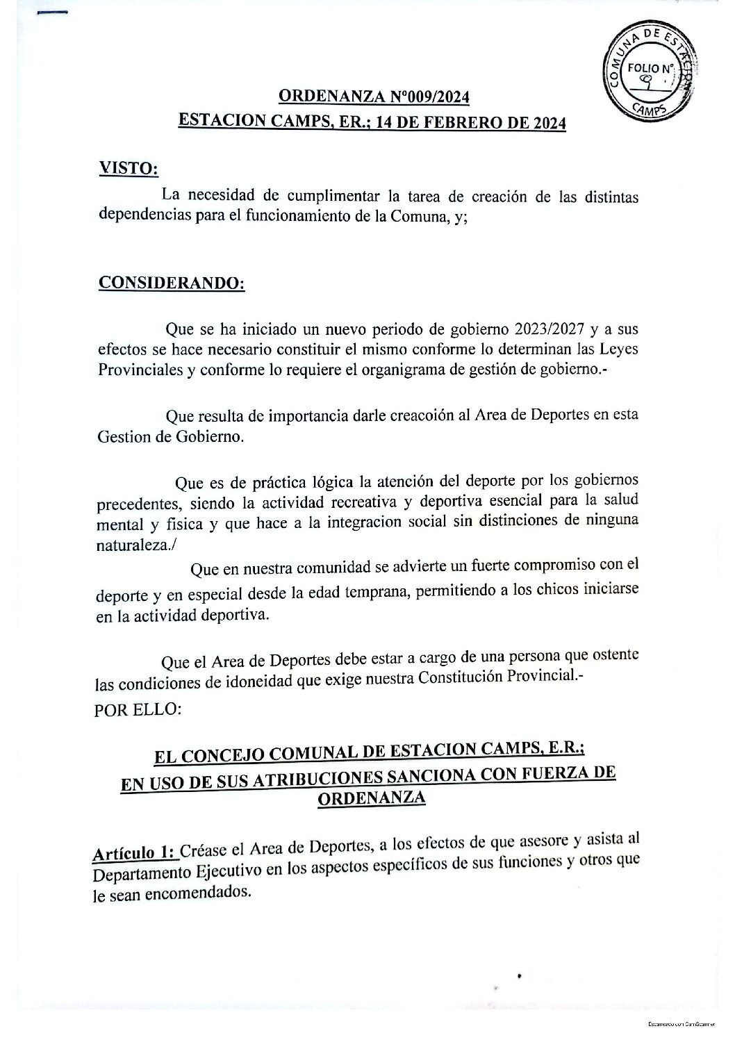 Ordenanza N°009